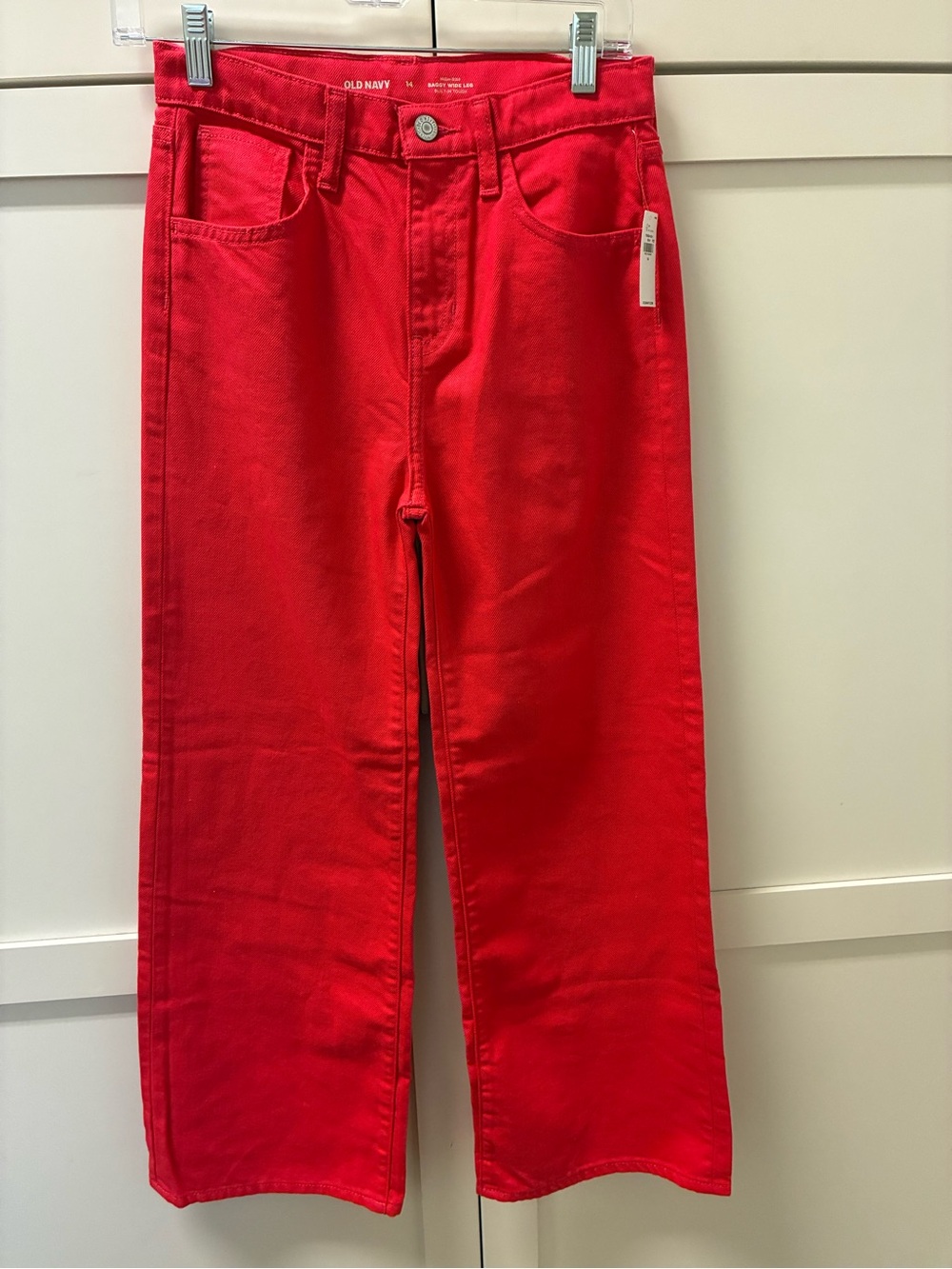 Old Navy Girls Red l/Hot Pink Baggy Wide Jeans Size 14